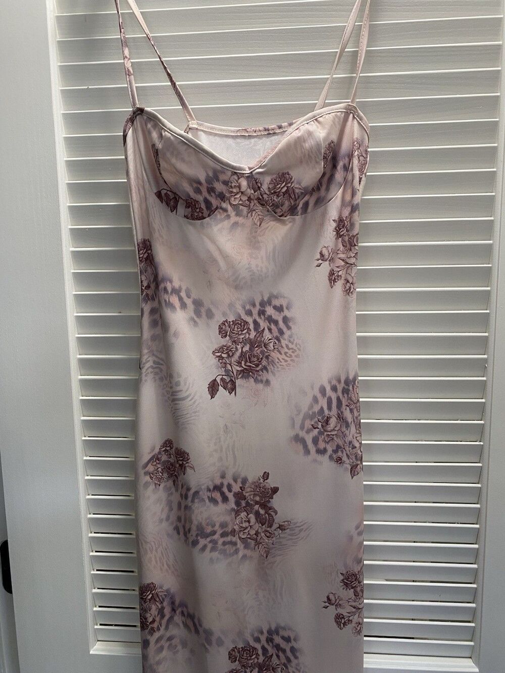 RIHOAS Rose & Leopard Print Satin Maxi Dress Y2K Aesthetic Bustier Slip Dress S